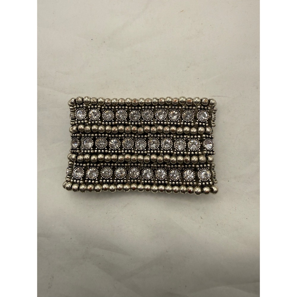 Sparkling Rhinestone Beaded Stretch Bracelet‎ Silver Tone Glamorous Evening